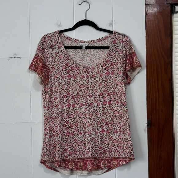 Lucky Brand Pink Floral T-Short boho Cottagecore Medium - Picture 1 of 4
